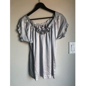 Rebecca Taylor - Grey Silk Blouse with Appliqué - Size 6